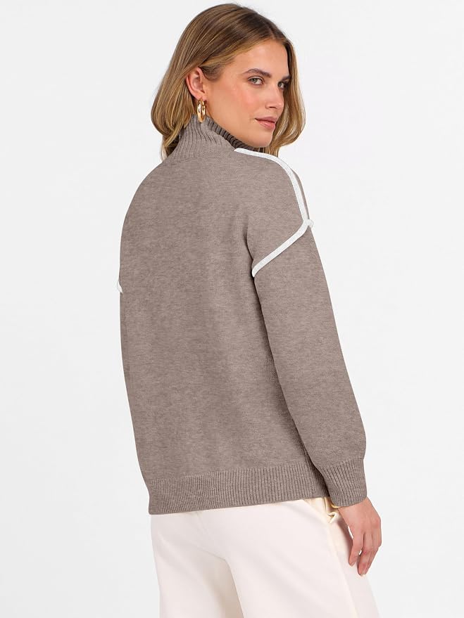 ANRABESS Womens Quarter Zip Sweaters Fall Long Sleeve V Neck Shirts Collared Business Casual Tops Knit Pullover Sweatshirts
