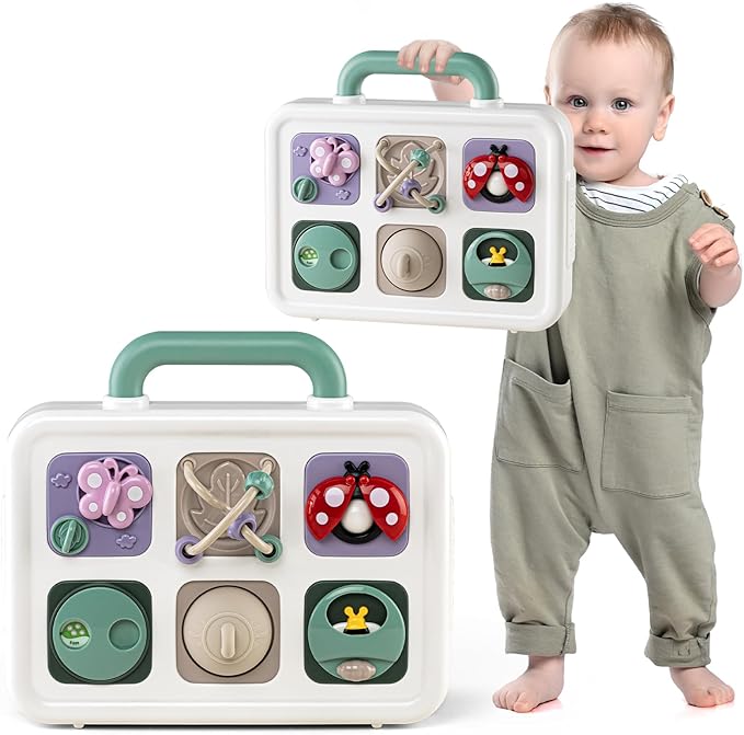 Baby Busy Board Cube, Toys for Boy Girl, Montessori Travel Toys for Toddlers, Learning Fine Motor Skills| Birthday Gifts for Infant Boys Girls (Large Garden Board)
