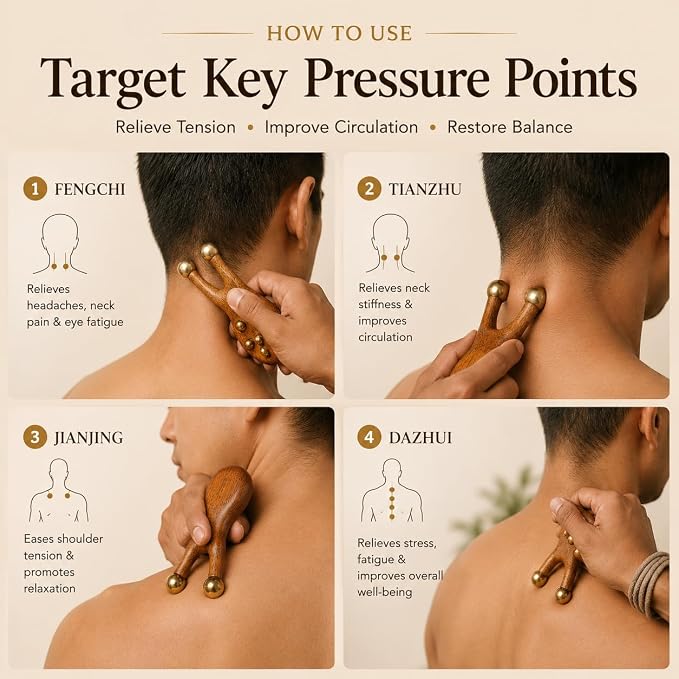 Scarab Acupressure Tool, TMJ Relief Products Jaw Massage Tool, Wooden Pressure Point Massager for Facial Fascia Massage, Jawline, Face & Neck Relaxation, Facial Reflexology Tool
