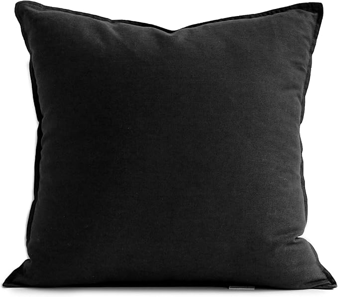 Jeanerlor Solid Cotton Linen Decoration 18"x18" Throw Pillow Cushion Case Special Pillow Cover Delicate Decorative Pillowcase for Couch/Bed/Chair,(45 x 45cm), Black