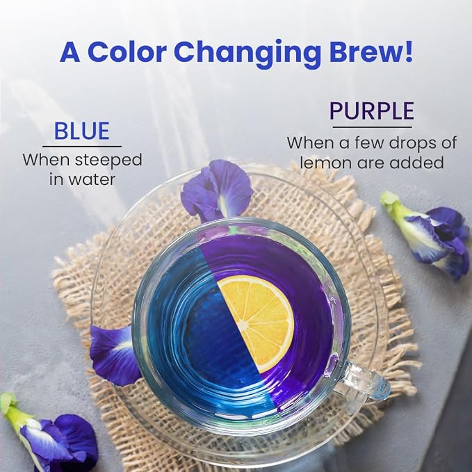 BLUE TEA - Butterfly Pea Flower Tea - 0.35 Oz (25+ Cups) Loose | Antioxidant Rich | Caffeine Free - Detox Tea - Flower Based - Herbal Tea - Non-Bitter - Chemical Free | Zipper Pouch