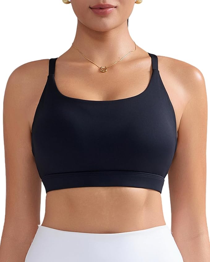 RUNNING GIRL Sports Bras for Women,Light Impact Molded Cup Strap Sports Bra with Sewn in Pads,Best for A-C Cup
