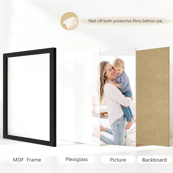 PEALSN 5x7 Picture Frame Set of 6, Black Woodgrain with HD Plexiglass | Modern Gallery Wall with Vertical and Horizontal Wall Mounting or Tabletop Display Options for Photos,Posters and Artwork