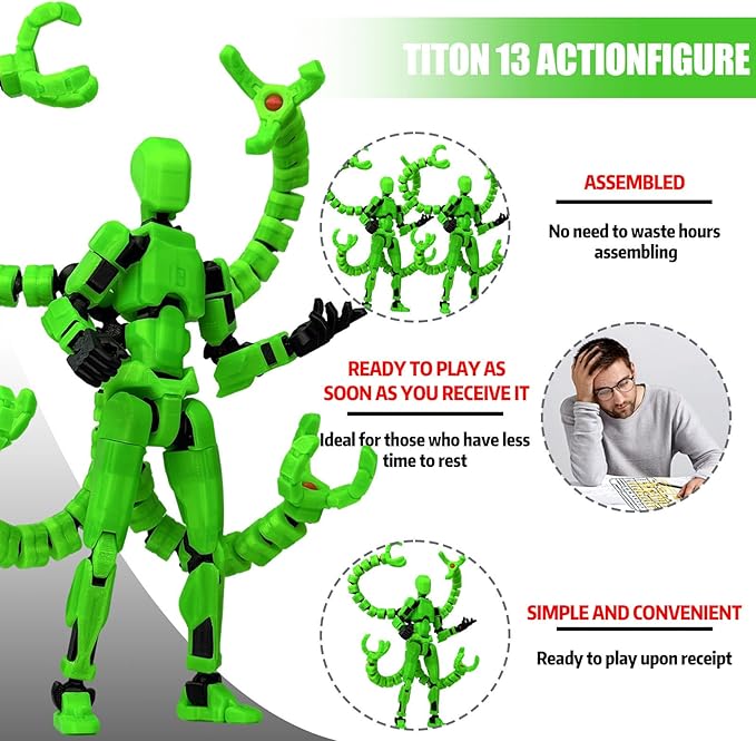 Already Assembled T13 Action Figure Accessories,T13 Multi-Jointed Movable,for Collectors Desktop Decorations t-13 Movability 3D Printed Toys (Luminous Green, 7.2 Inch)