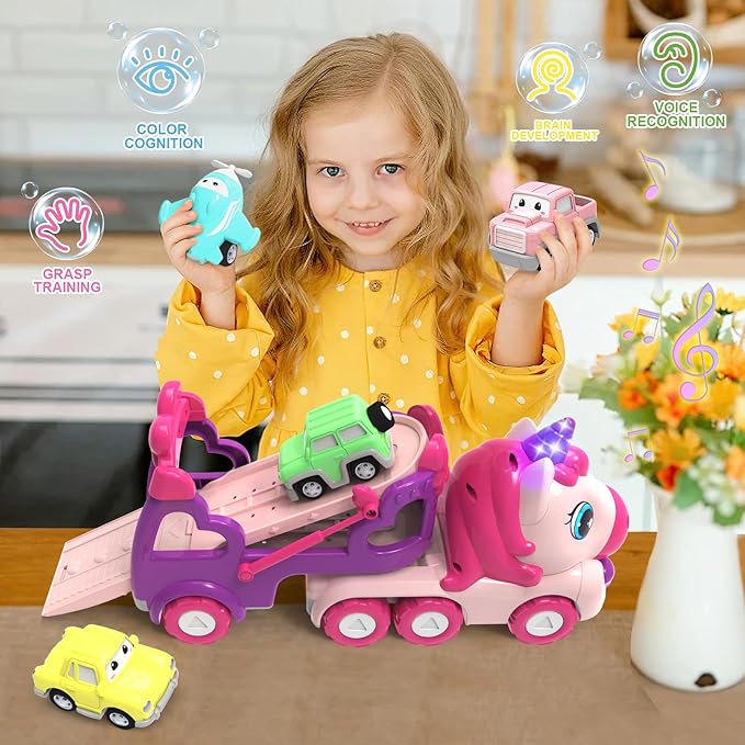 Toys for 3 4 5 6 7 Year Old Toddler Girl,Carrier Truck Princess Cars for Girls,Light & Sound,3 4 5 6 Year Old Girl Birthday Gifts