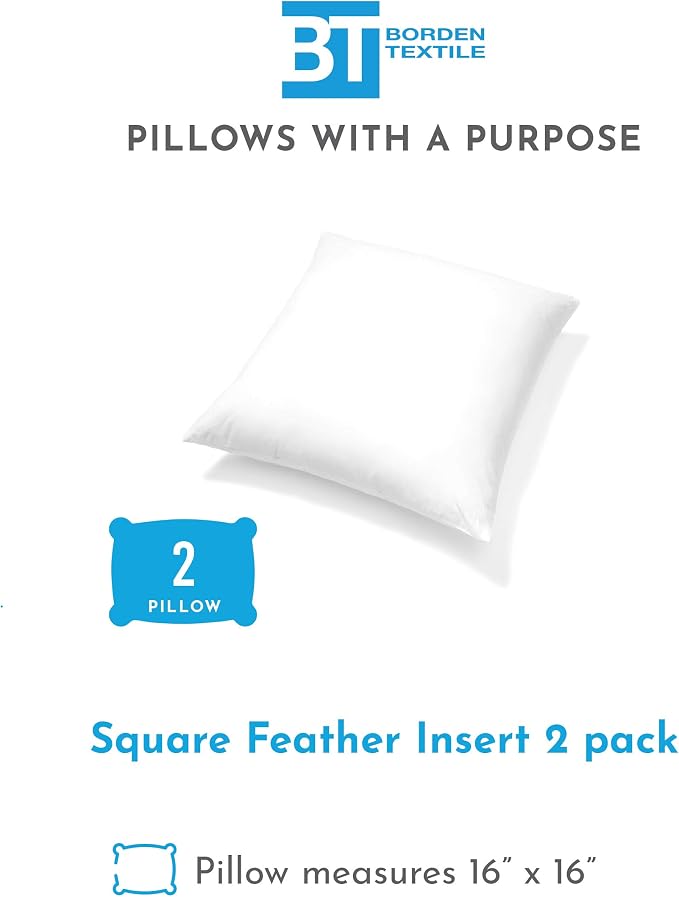 Pillow Inserts - Pack of 2-16" x 16" Square Decorative Throw or Sham for Couch - Bed - Sofa
