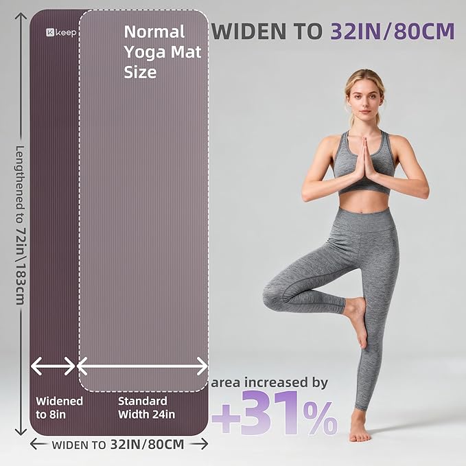KEEP Extra Thick NBR Yoga Mat for Women & Men, 15mm Thick, 72”x32” Large Exercise Mat with Non-Slip Workout Mat for Yoga, Pilates, Stretching, Meditation – Wide & Cushioned Fitness Mat