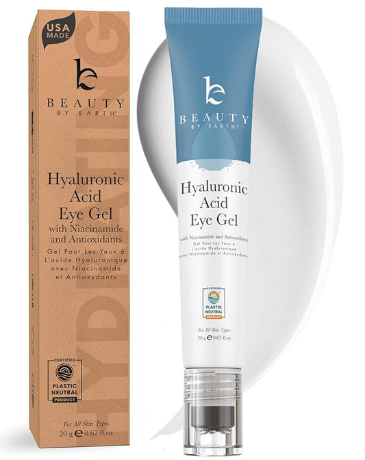 Beauty by Earth Under Eye Cream - Cooling Anti-Aging Hyaluronic Acid Eye Gel for Dark Circles, Puffiness & Wrinkles