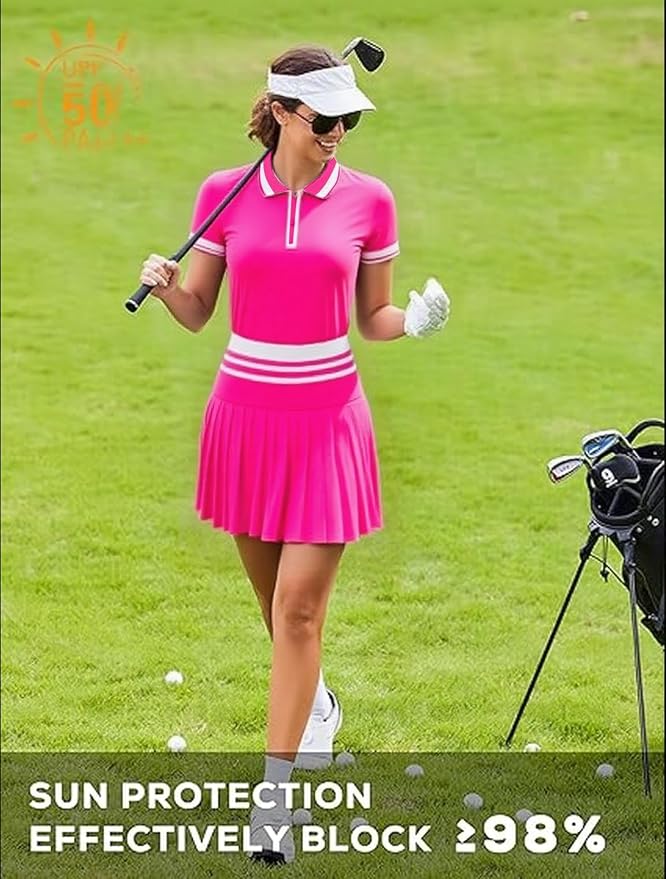 Tennis Skirt Sets for Women Zipper Color Block High Waisted Golf Polo Two Piece Skirt Set Women 2 Piece Outfits