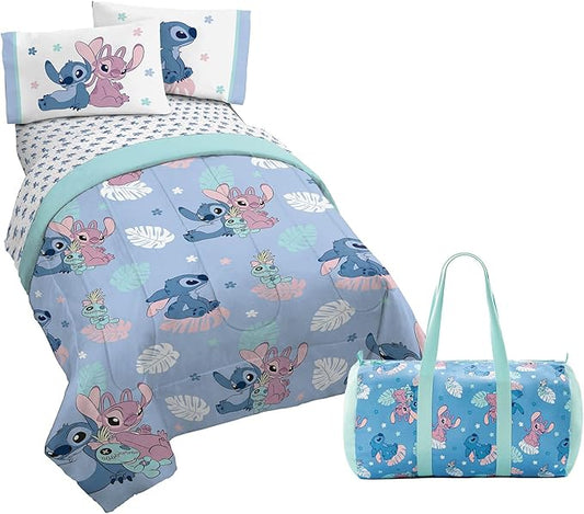 Jay Franco Disney Lilo and Stitch Twin Size Comforter Set - 4 Piece Bedding Includes Sheet Set, Pillow Covers & Bonus Duffle Bag - Super Soft Kids Bedding