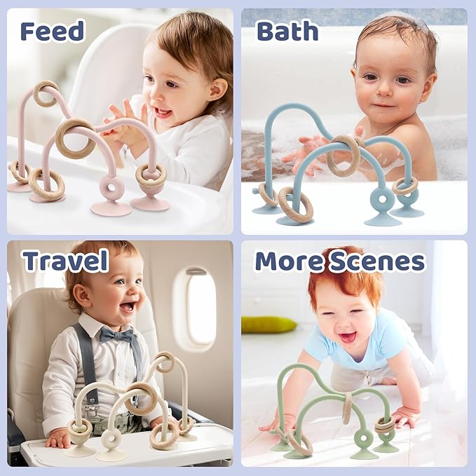 Baby High Chair Suction Toys Teething Chew - Baby Teething Toys Silicone Teethers Table Toys, Food Grade Silicon for 6 12 18 Months (Blue)