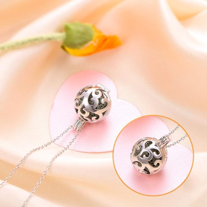 DAOCHONG S925 Sterling Silver Aromatherapy Essential Oil Diffuser Necklace Love Heart Locket Perfume Pendant Necklace Jewelry 18+2" Adjustable Chain