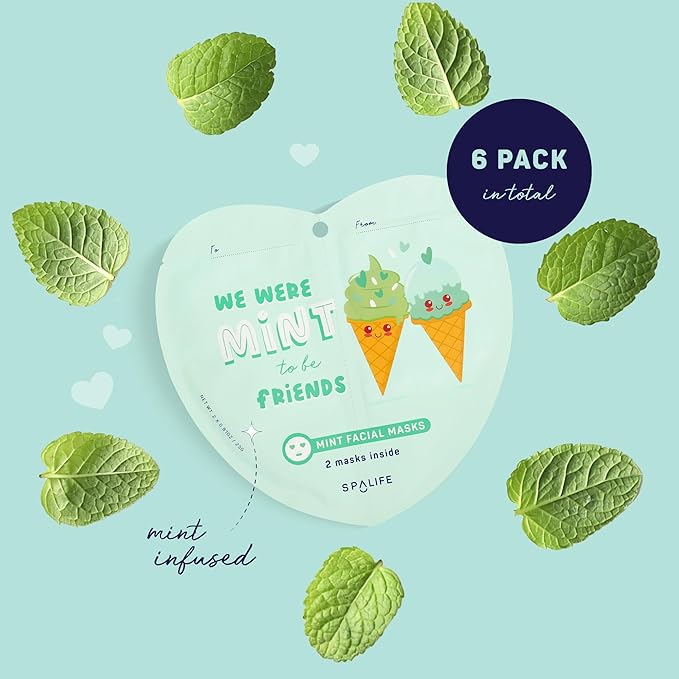 SpaLife Valentines Duo Mint Facial Masks Set 2-pack | Hydrating, Soothing, and Moisturizing with Natural Mint Scent | Valentines Facial Sheet Mask Skin Care Gift | Perfect Valentine Gift Set