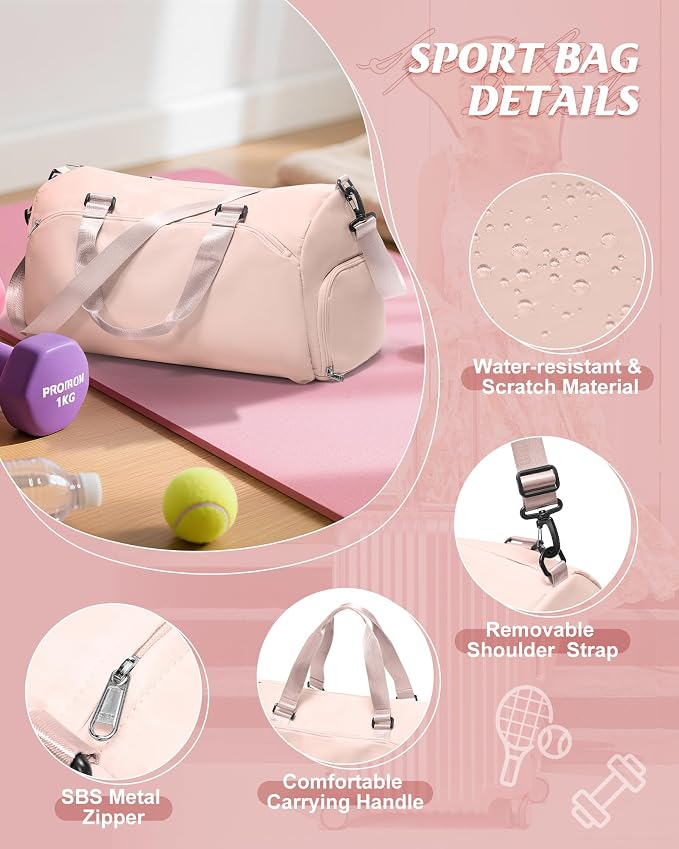 Gym Bag for Women with Shoe Compartment Lightweight Travel Duffle Bags Carry on Bag Overnight Weekender Duffel Bag with Wet Pocket Personal Item Travel Bag Tote Bag Workout Dance Bag Pink