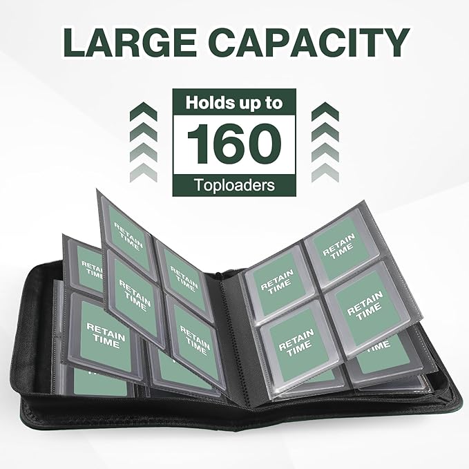 Toploader Binder, Holds 160 Toploaders, 100 Toploaders INCLUDED, 4-Pocket PU Cover Top Loader Binder for 3" x 4" Rigid Toploader, Ringless Double-Sided Toploader Card Binder for TCG, Sport Cards
