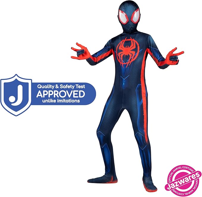 Marvel Miles Morales: Spider-Man Official Youth Deluxe Zentai Costume - Stretch Spandex with Hidden Zippers and Wrist Slits