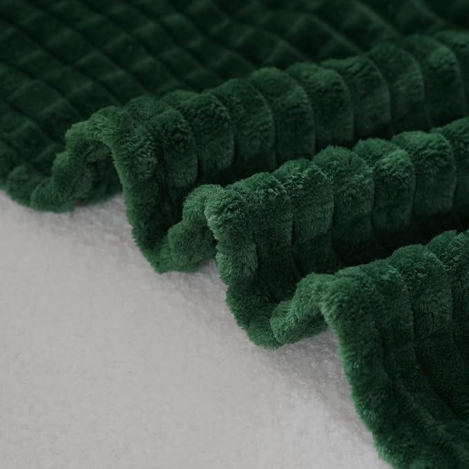 Puncuntex Fleece Throw Blanket Dark Green 90"×90" with Square Grid Design | Super Soft Plush Cozy Flannel Throw Blanket Luxury for Couch Sofa Chair