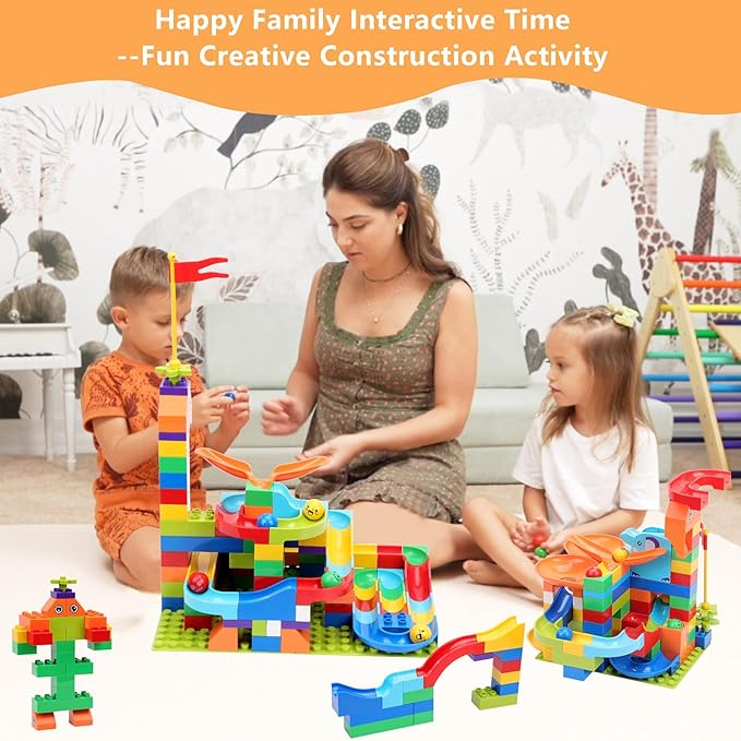 Marble Run Building Blocks for Kids: 130pcs Upgrade STEM Building Set with Launcher - Educational Toys for Kid Age 3-5 4-8 Preschool Family - Birthday for Boys Girls
