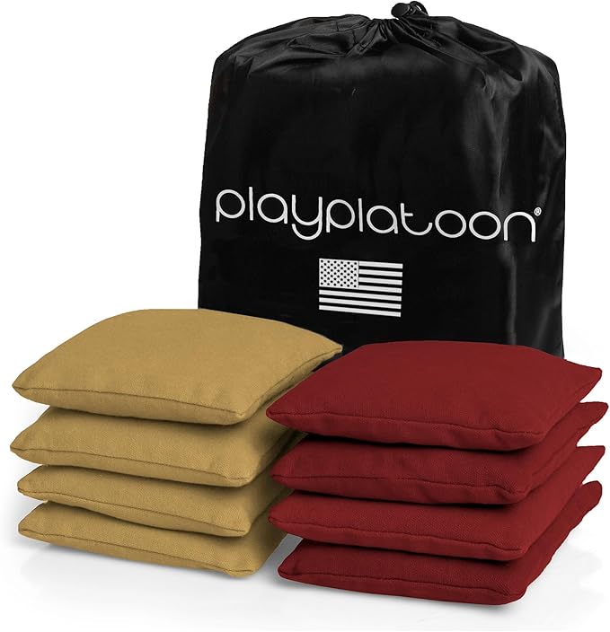 Play Platoon Cornhole Bags Weather Resistant- Set of 8 Regulation Bean Bags for Tossing- Official Professional Size & Weight Corn Hole Bags Two Color All Weather Cornhole Beans Bag Set with Tote Bag