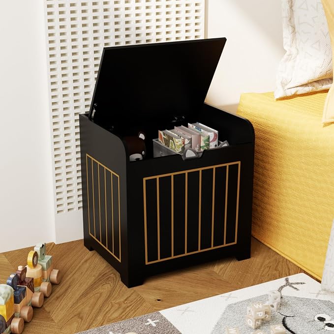 Aenuert Storage Chests, Small Cube Organizer Box,Wooden Entryway Storage (Black, Without Handles)