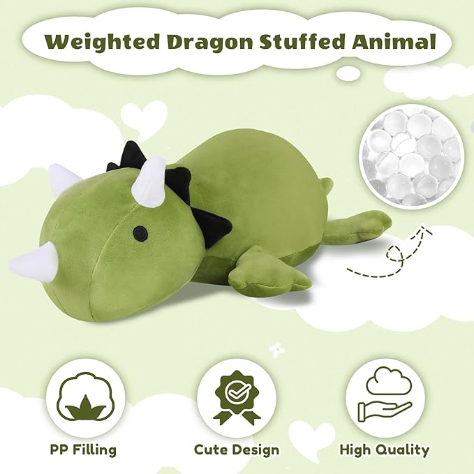 Weighted Dinosaur Stuffed Animals, Cute Weighted Dino Plush, Soft Stuffed Weighted Plushie Pillow Gifts for Girls Boys(9.8" 0.8Lbs)