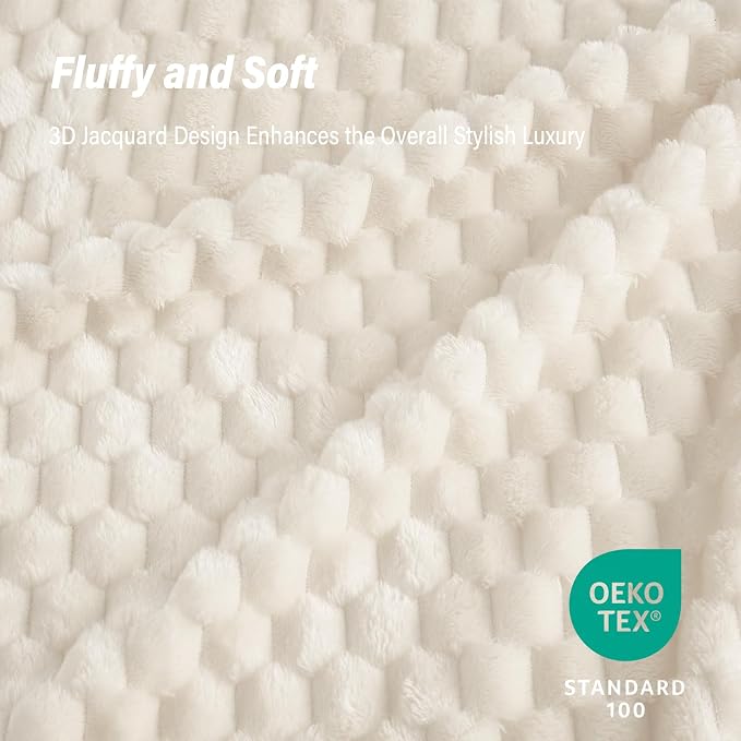 Bnuitland Ivory Flannel Throw Blanket (50X70 inches), 300 GSM Fleece Cozy Warm Soft Home Decor Lightweight Bed Sofa Blanket for Adults, Suitable for All Seasons.