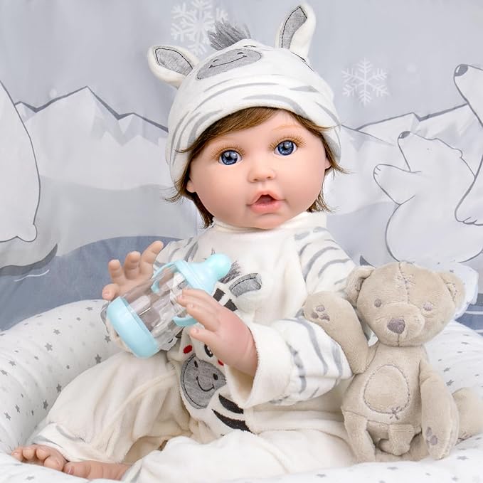 Aori Lifelike Reborn Baby Dolls - 22 Inch Realistic Newborn Baby Boy Doll in Soft Weighted Body & Zebra Outfits - Real Life Reborn Toddler Boy Gift Set for Kids 3+