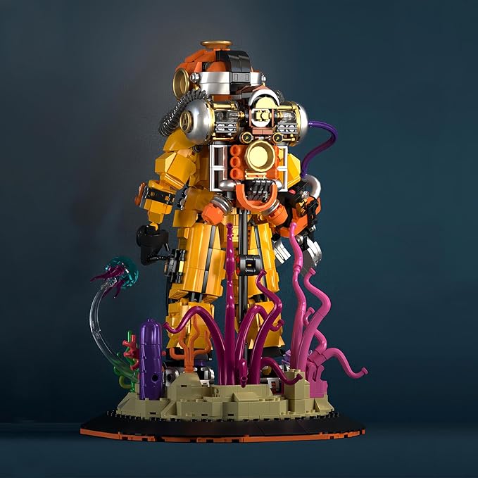 Steampunk Deep Sea Diver Building Set, 1286 Pieces, Light-Up Display Model, Collector's Home Decor