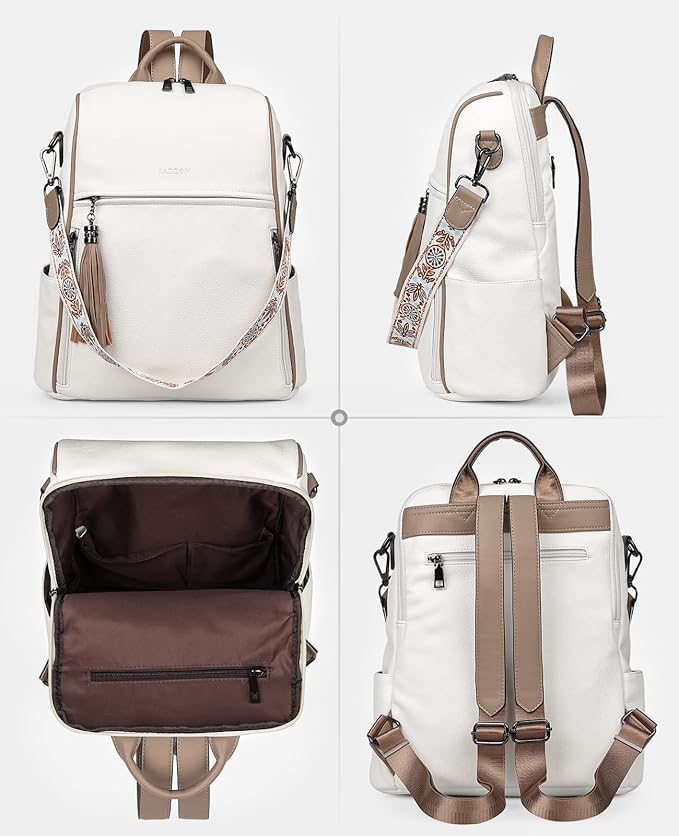 FADEON Leather Backpack Purse for Women Designer Travel Backpack Purses PU Fashion Ladies Shoulder Bag with Tassel