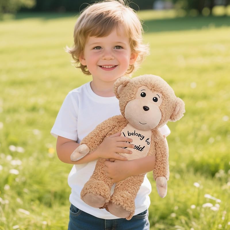 Personalized Monkey Stuffed Animal, 19.6 Inch Monkey Plushie with Custom Name Date Message, Hanging Monkey Jungle Style Room Decor Soft Cuddle Gift for Baby Toddler Boy Girl Kids
