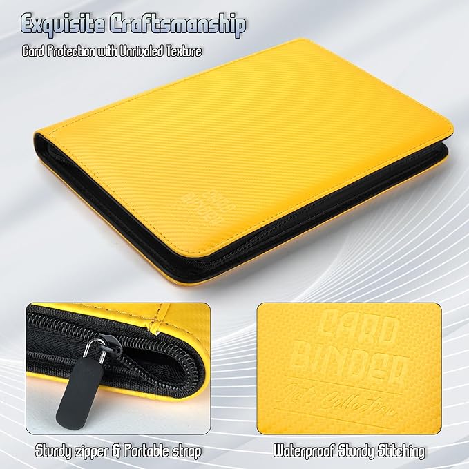 Trading Card Binder, Premium 9 Pocket Double Sided 540 Pocket PU Card Collection Binder, Collectible Trading Card Albums for MTG, TCG, Sport Card, Game Cards (Yellow 1)
