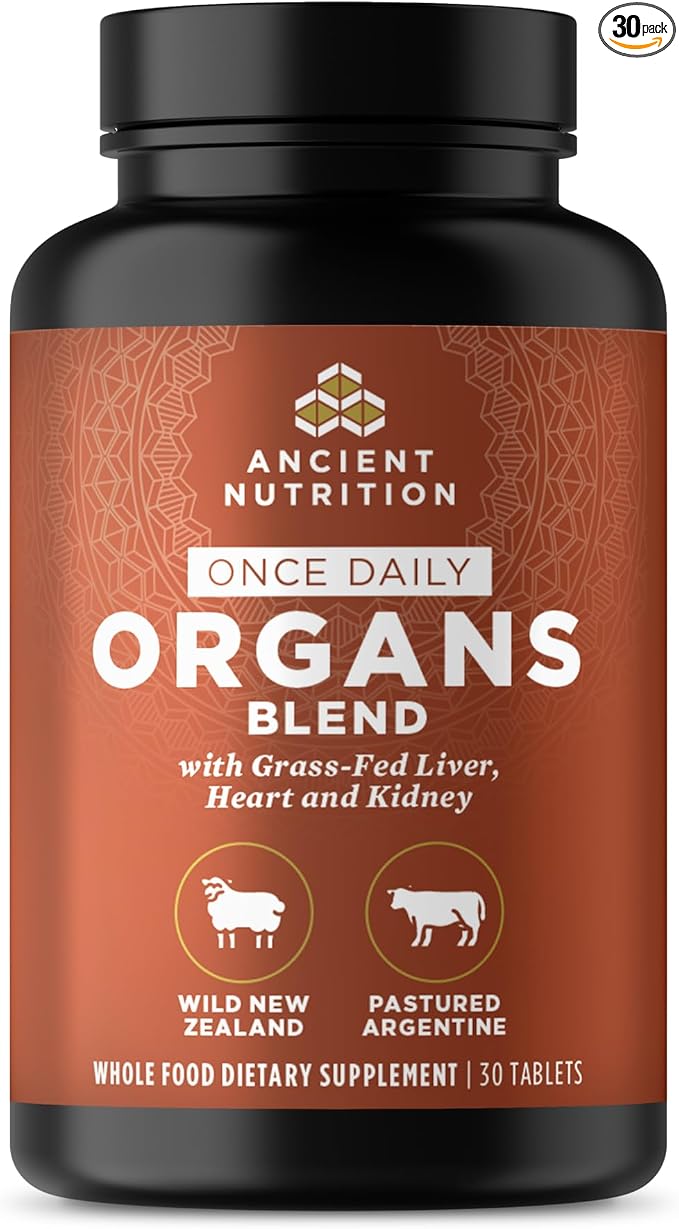 Ancient Nutrition Organ Supplements, Once Daily Grass-Fed and Wild Organ Complex Capsules, Liver, Heart, Kidney Supports Organ, Cognitive, and Immune System Health, 30 Ct