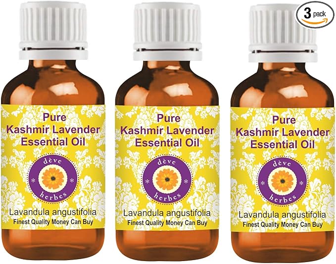 Deve Herbes Pure Kashmir Lavender Essential Oil (Lavandula angustifolia) Steam Distilled (Pack of Three) 100ml X 3 (10 oz)