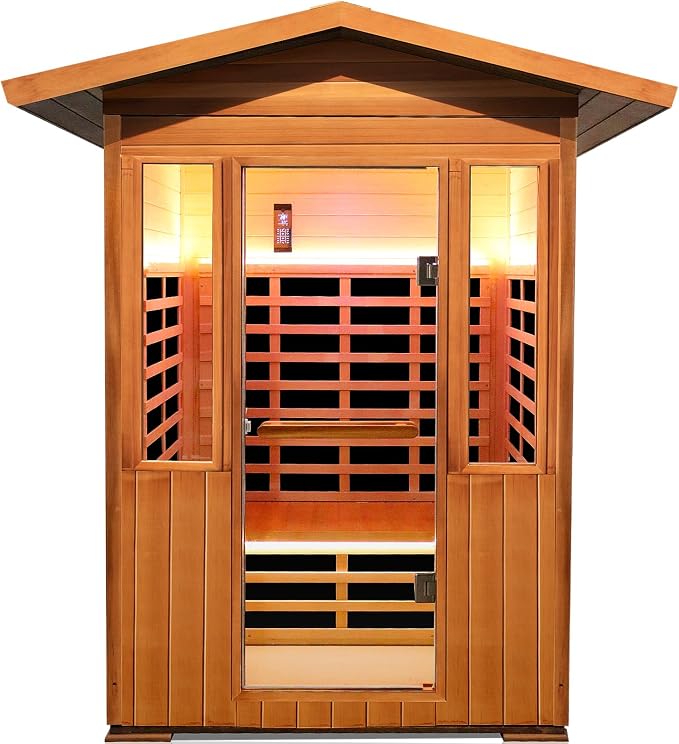 2 Person Outdoor Sauna Infrared Saunas Dry Sauna Room 120V Red Cedar and Canadian Hemlock Wood Wooden Sauna Spa 1800W APP Control 7 Color Light 48.8 * 37 * 87.4inch