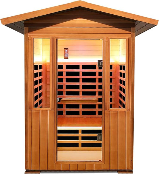 2 Person Outdoor Sauna Infrared Saunas Dry Sauna Room 120V Red Cedar and Canadian Hemlock Wood Wooden Sauna Spa 1800W APP Control 7 Color Light 48.8 * 37 * 87.4inch
