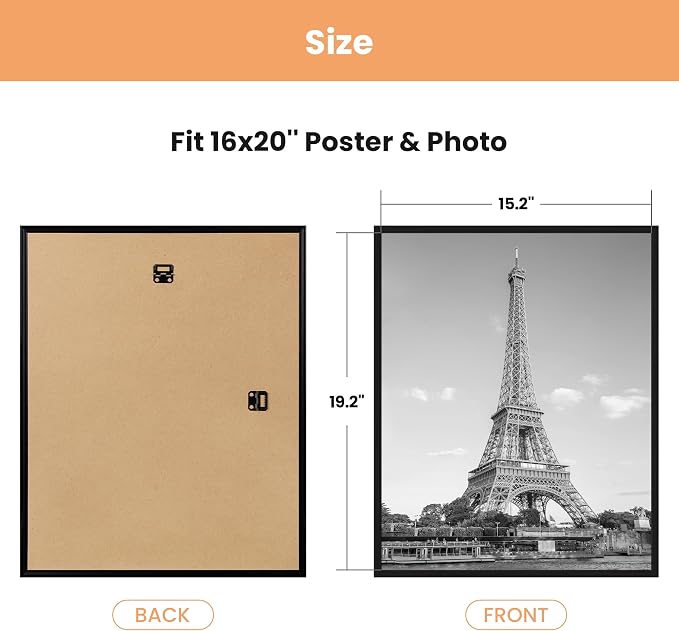 upsimples 16x20 Poster Frame, Easy Slide-In Assembly, Black, 3 Pack | Gallery Wall 16 x 20 Picture Frames Set for Family, Wedding, Christmas, Easy to Change Photos
