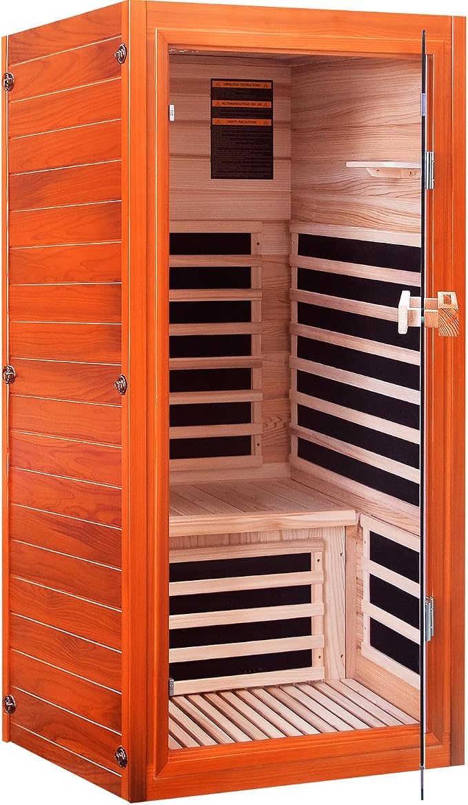 Infrared Sauna, Far Infrared Saunas for Home, Low EMF 1 Person Sauna Indoor Sauna Room Dry Sauna with Bluetooth Speakers 7 Color Light Therapy 1065W/120V Fast Heating Easy Assembly 31.5 * 31.5 * 63"