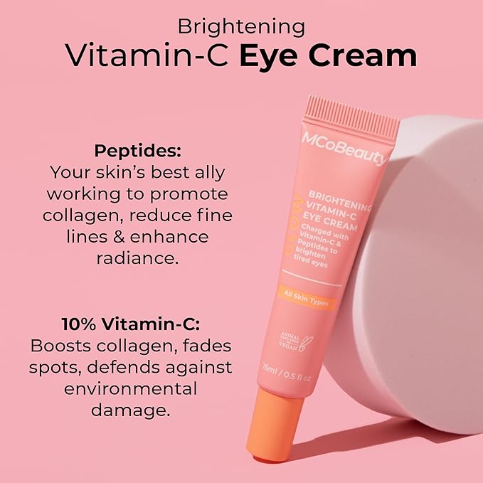 MCoBeauty - Glow Brightening Vitamin C Eye Cream - Hydrating, Radiance-Boosting Eye Moisturiser - Contains Ascorbic Acid - Vegan, Cruelty Free Skin Care