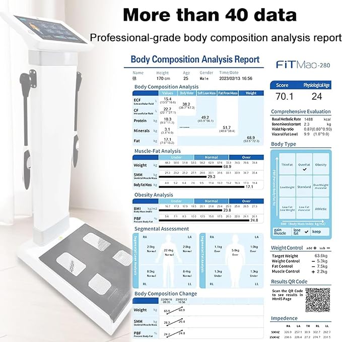 10.1 Inch HD Touchscreen Body Composition Analyzer Professional, 5-200kg Weight Range, Body Water and Visceral Fat Analysis Measures Weight, Height (117 * 60 * 40cm)