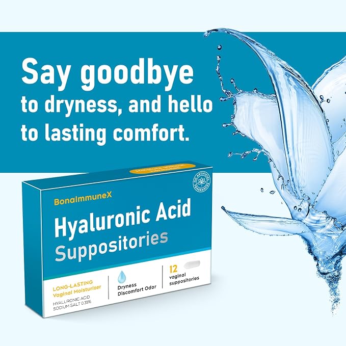 Hyaluronic Acid Vaginal Suppositories 10 mg for Women | Vaginal Moisturizer for Dryness, Itching & Irritation | Menopause & Intimate Care with Coconut Fatty Acids | Estrogen Free, 12 Count