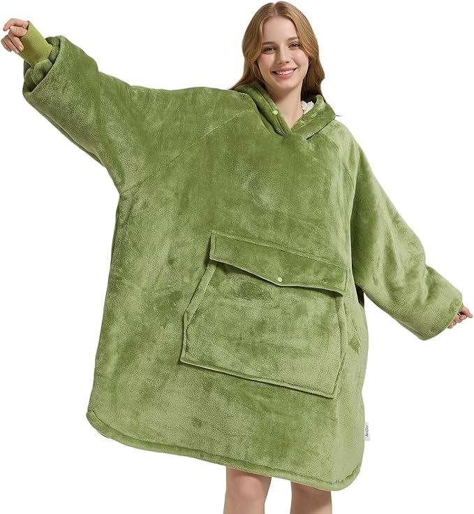 Krifey Wearable Blanket Hoodie, Oversized Sherpa Fleece Sweatshirt with Giant Pocket, Birthday Gifts for Women, Mom, Sister, Misty Sage