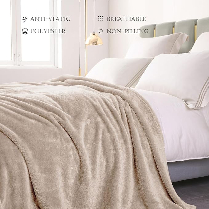 Exclusivo Mezcla Fuzzy Plush Fleece Bed Blanket King Size, Camel | 104x90 Inches, Super Soft and Cozy Bed Blanket, Fluffy Decorative Bedding for Livingroom, Bedroom, All Season