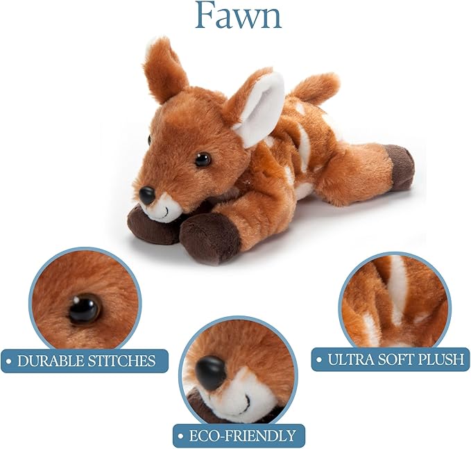 The Petting Zoo Fawn Stuffed Animal Plushie, Gifts for Kids, Scoopz Wildlife Animals, Fawn Plush Toy, 8 inches