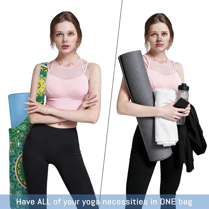 Mandala Yoga Mat Bag with Large Waterproof Zipper Pocket and Drawstring Pocket Long Tote Yoga Mat Carrier Holder Bags Fit Most Size Mats