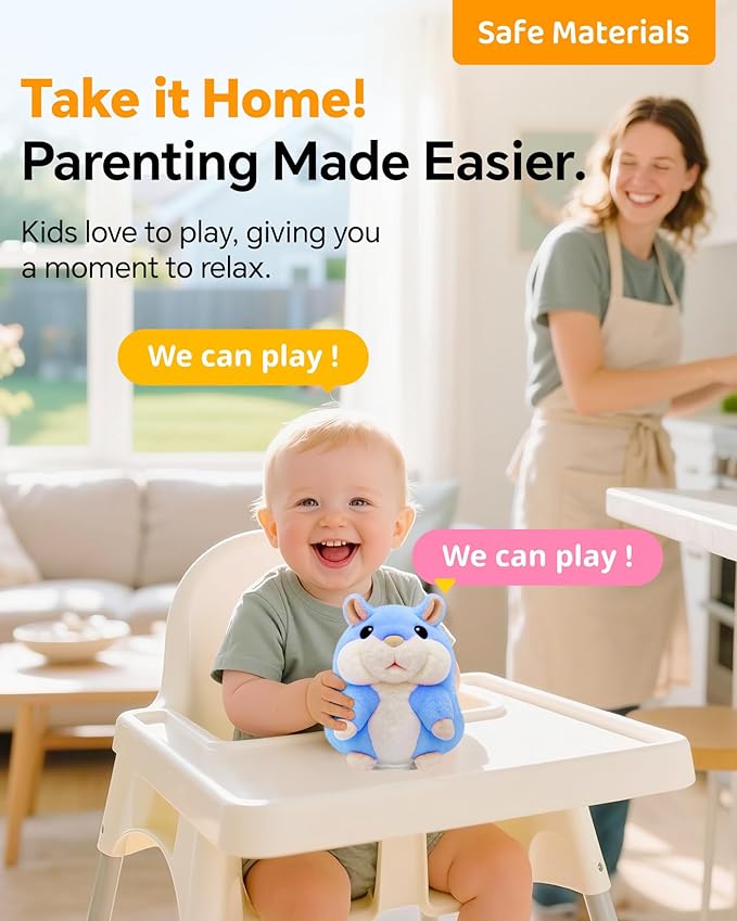 White Elephant Gifts for Adults Talking Hamster Toy Repeats What You Say,2025 New Kids Unusual Birthday Gifts Ideas,Small Top Xmas Boys Blue Stocking Stuffers Stuffed Animals Plush Toy