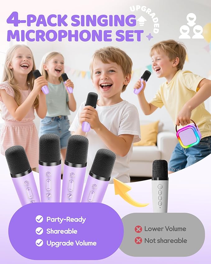 Karaoke Machine for Kids, 2026 TOP Toys Birthday Gifts Ideas for Girls Ages 4, 5, 6, 7, 8, 9, 10, 12+ Years Old, Portable Mini MP3 Player with 2 Wireless Mics for Party