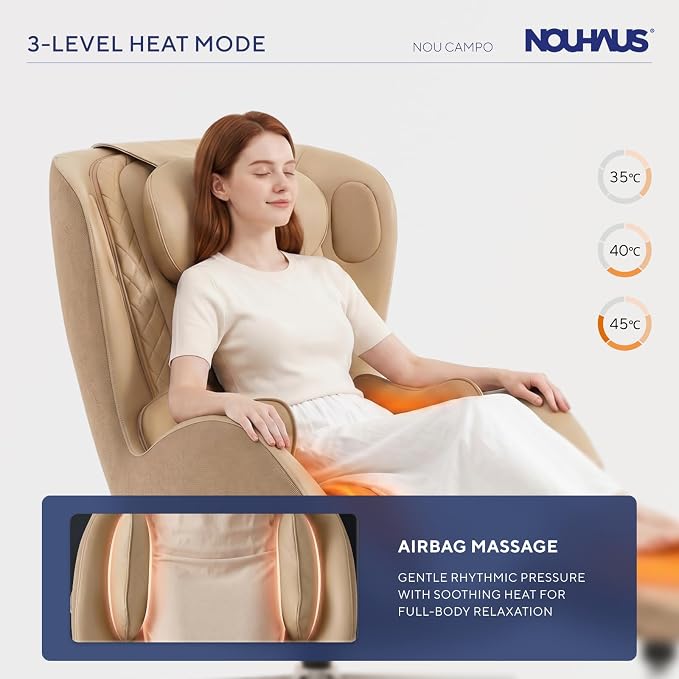 Nouhaus NOU Campo Heated Massage Chair,Full Body Massaging Zero-Gravity Leisure Recliner with Low-Noise 3D Massage and Dual Sound Systems Modern Massage Chairs (Mellow Sand)