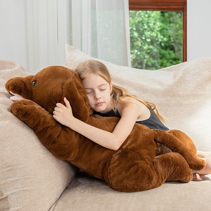 MorisMos Giant Lab Dog Stuffed Animal, 32in Large Chocolate Labrador Puppy Plush Pillow, Fluffy Big Stuffed Dog Plush Gifts for Kids, Girls, Boys