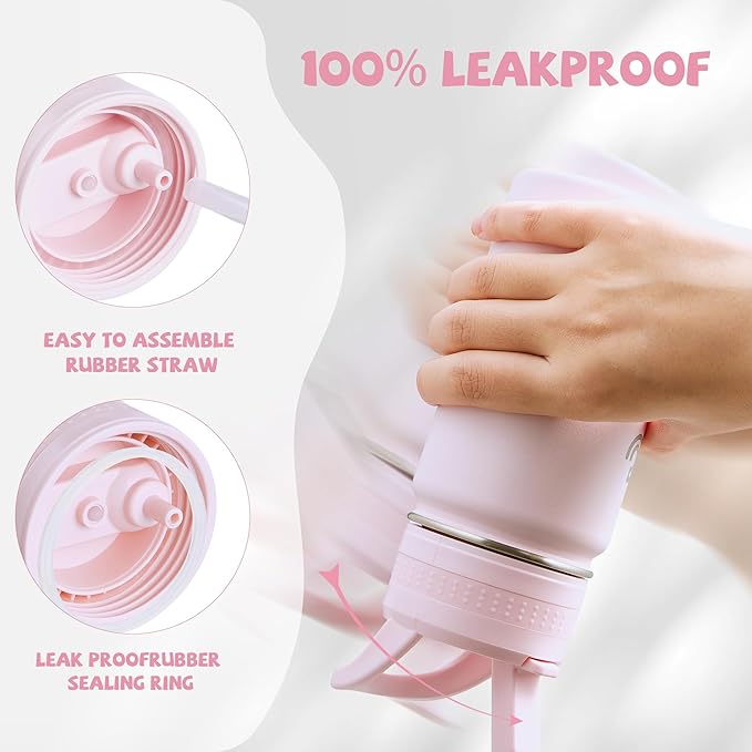 Kids Water Bottle,14oz Stainless Steel Insulated Water Tumbler Leak-Proof,School Water Mug,Small and Portable,Suitable for Boys and Girls to Use(Pink)