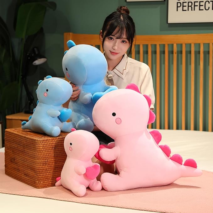 SQEQE Dinosaur Stuffed Animal, Loving Soft Dino Plush Toys with Holding Heart, Sweet Romantic Anniversary Birthday Gift for Her Girls Boys Girlfriend(Blue,20 inch)